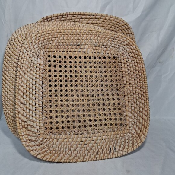 Lot of 4 Wicker Rattan Paper Plate Holder 13" Square Tray, Decor Natural Cottage - Picture 4 of 8
